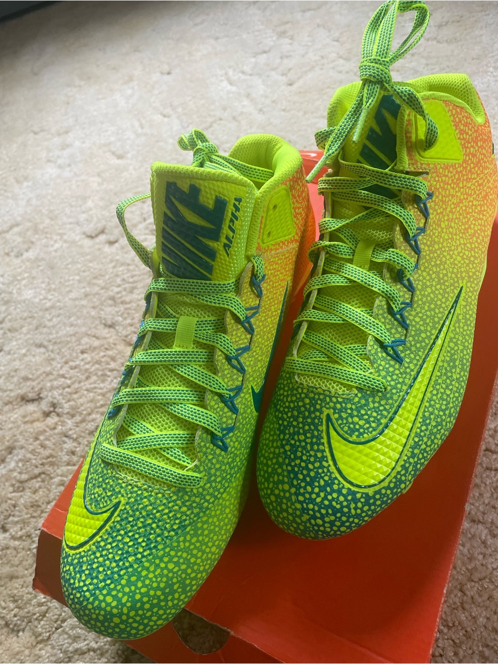 Nike Neon Green and Blue Men's Athletic Cleats